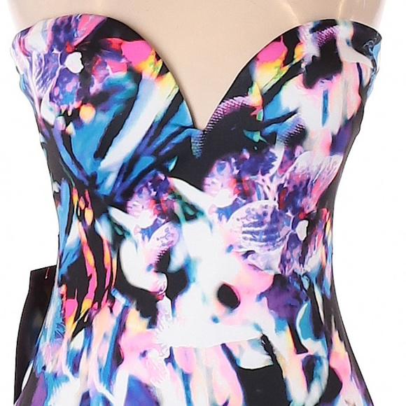 💋 Bebe Floral Print Bodycon Strapless Dress 10 RARE 💋 - Picture 3 of 8
